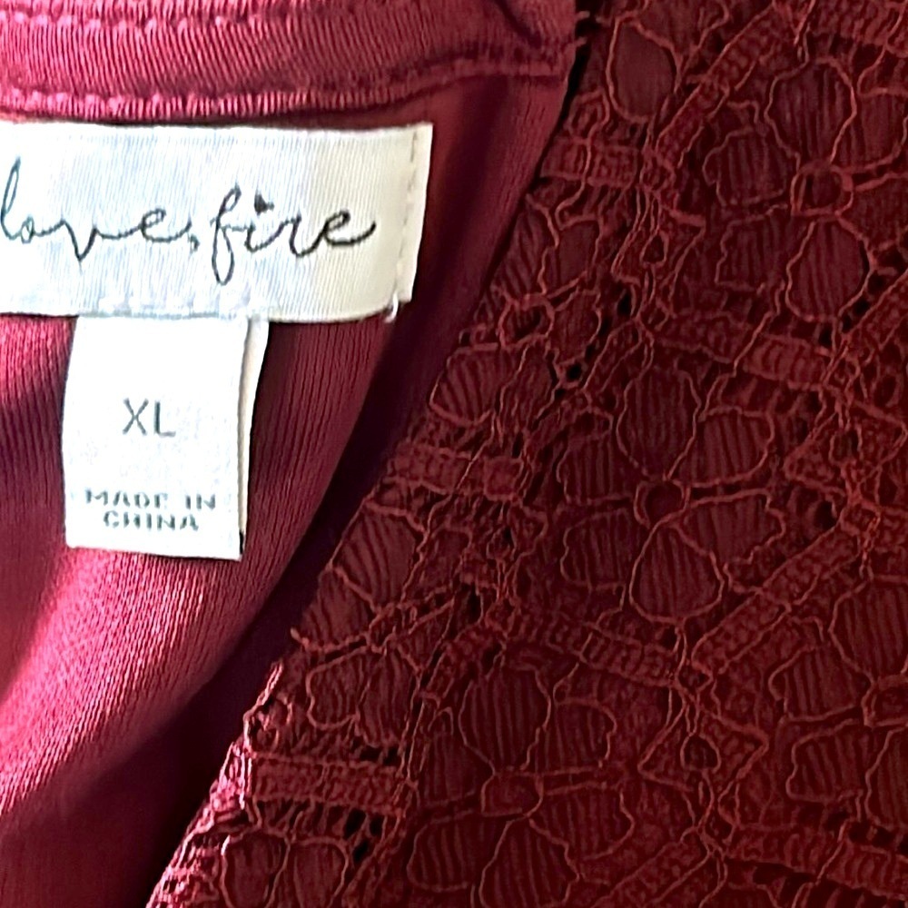 Songwriter Lace Dress Western Boho Burgundy Red Lace Up Mini Dress XL - Picture 5 of 8